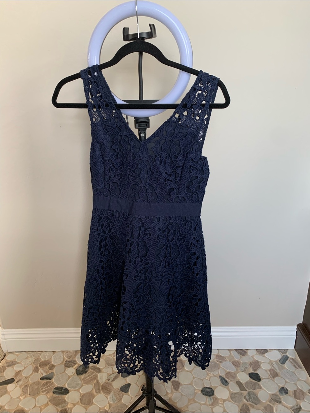 Banana Republic Navy Lace V-Neck Sleeveless Fit & Flare Dress, never worn.
